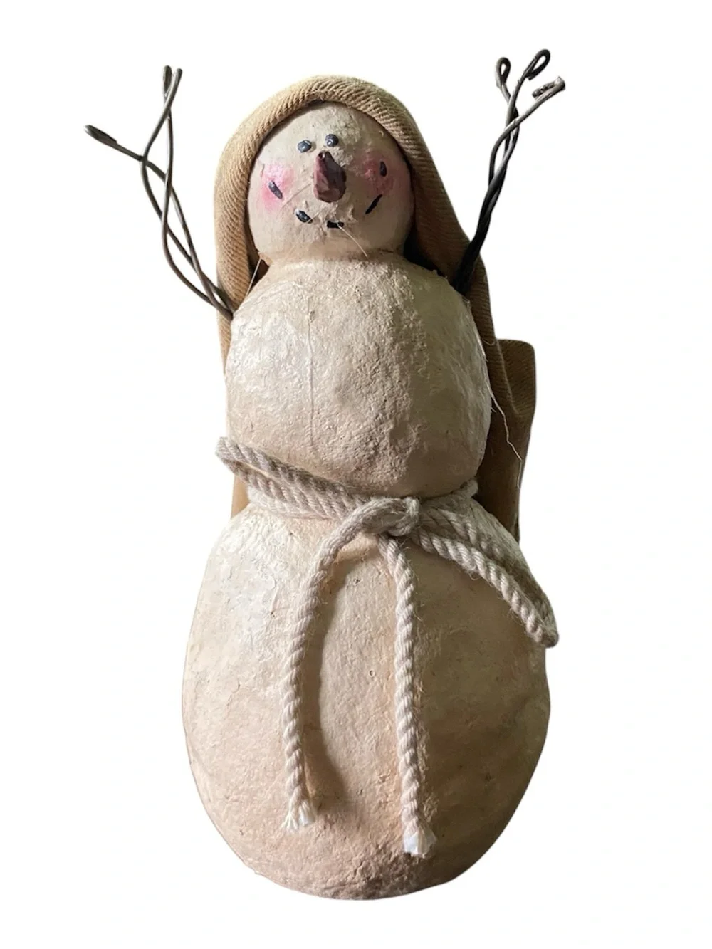 Primitive Snowman Nativity Set Handcrafted 3 Piece Set Rustic Folk Art Christmas